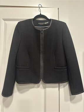 Alice + Olivia Black Textured Zip Front Jacket Lamb Leather Trim Size M